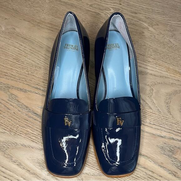 Frances Valentine Twiggy Loafer Navy Patent Leather Square Toe Women’s Size 8 - Picture 6 of 12